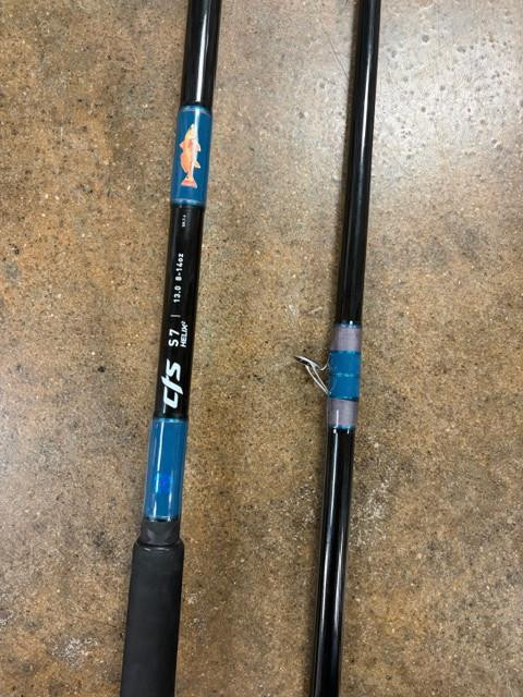 Full Send Rod Co. Custom CTS 1306 fishing rod, black with blue accents, and fishing reel seat.
