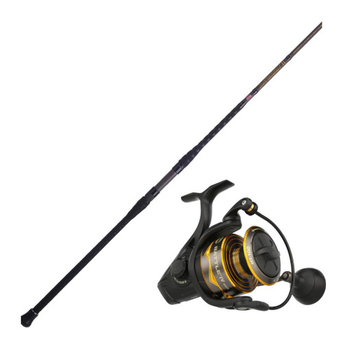 F&F 12' Penn Battalion BATSFII2040S12/Penn Battle IV 6000 Combo, image shows a fishing rod and reel in black and gold colors.