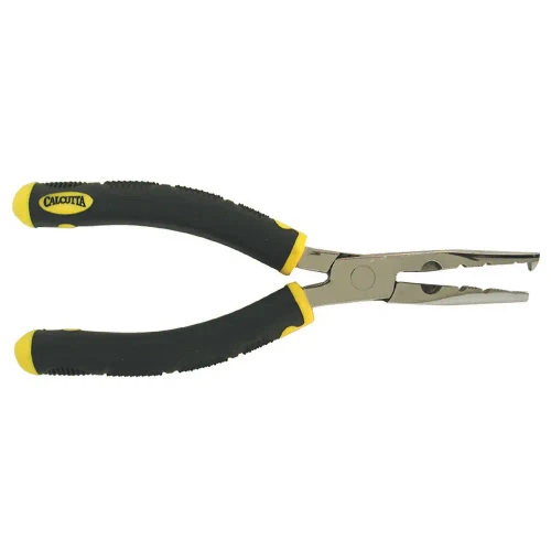 CALCUTTA Calcutta Ultra Grip 6-inch Split Ring Plier, a hand tool with black and yellow ergonomic handles and metal jaws for gripping and removing rings or fasteners.
