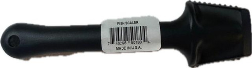 Challenge Plastic Fish Scaler, black plastic fish scaler with handle and textured grip.
