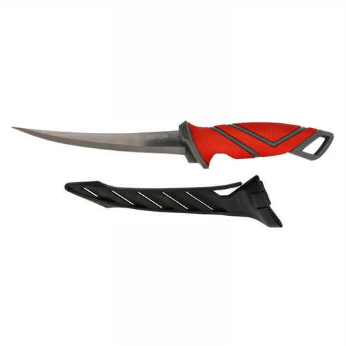 EAGLE CLAW Eagle Claw Fillet Knife with Sheath, Red and Gray, stainless steel blade and ergonomic handle for fish filleting, with protective sheath for safety and storage.