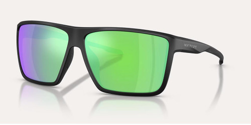 NATIVE Native Tavern XL Polarized Sunglasses, sporty black frame with reflective green and purple mirrored lenses.