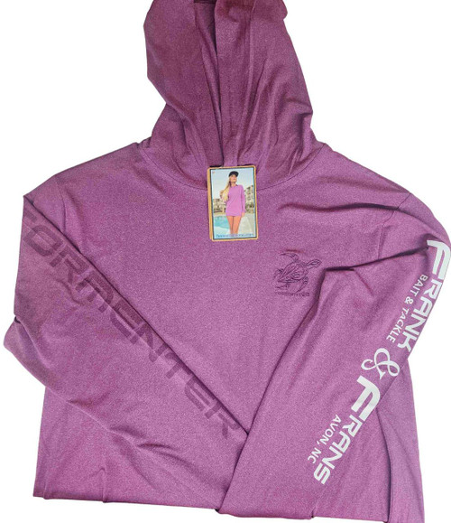 TORMENTER F&F Tormenter SPF Ladies Hoodie, pink long-sleeve hoodie with hood and printed logo on sleeve and chest design.