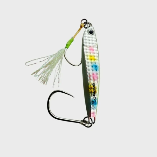GODEEP GoDeep MTK Slob Slammer, fishing lure with metallic finish, colorful beads, skirt, and treble hook.