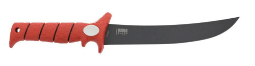 BUBBA BLADE Bubba 8" Flex Knife, close-up of the black, flexible blade and red ergonomic handle with textured grip.