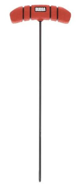 BUBBA BLADE Bubba Hook Remover, a long-handled tool with a red, padded T-shaped grip designed for safely removing hooks from fish.