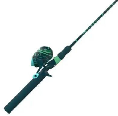 ZEBCO BRANDS Zebco Splash Grunge 6' Medium Spincast Combo 2-Piece, fishing rod with a black and green design featuring a reel and rod for freshwater fishing.