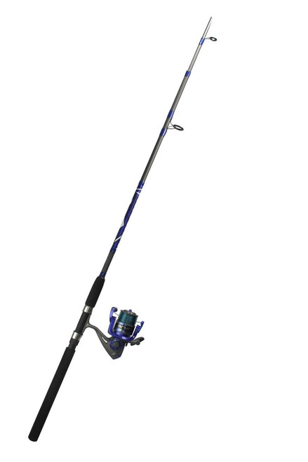 TSUNAMI 7' Tsunami Rigged and Ready Surf and Pier Combo, a fishing rod and reel set with a sleek blue and black design, ready for surf and pier fishing.