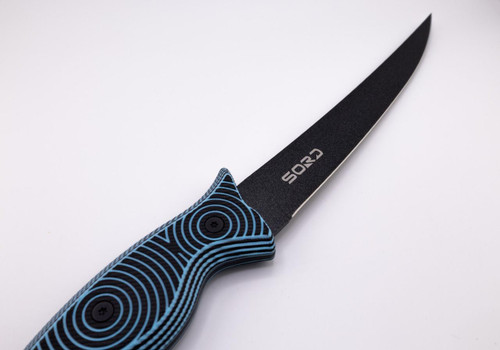 SORD 7" Medium Flex - Flagship Anniversary Edition, black fixed-blade knife with a patterned handle on a white background.