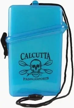 CALCUTTA Calcutta Personal Dry Box, blue waterproof dry box with black strap and skull logo for paddlesports.