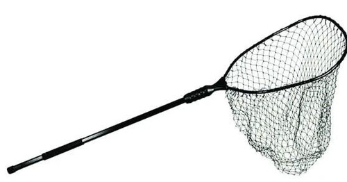 EGO 71000 X-Large Landing Net Black w/Scoop 24"x29" 48" Handle Floats, image of a large landing net with a black frame, scoop shape, and an extendable handle for fishing or aquatic activities.
