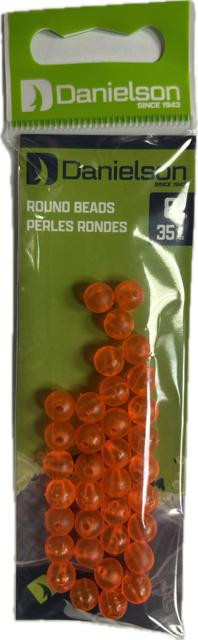 Danielson 8mm Beads, orange round beads in transparent plastic packaging.