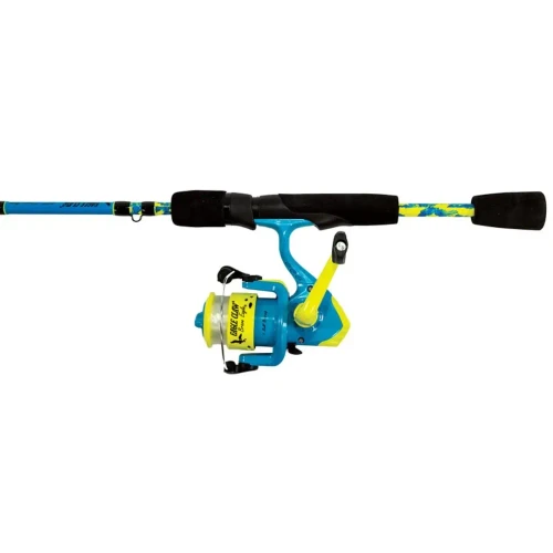 EAGLE CLAW Eagle Claw Ms7035 Brave Eagle 5' Spinning Combo, a fishing rod and reel set with a blue, black, and yellow design suitable for freshwater fishing.