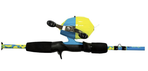 EAGLE CLAW Eagle Claw Ms7026 Brave Eagle 5' Spincast Combo, fishing reel and rod with a colorful yellow and blue design.