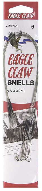 EAGLE CLAW Eagle Claw Nylawire Snelled Hooks, package of snelled hooks with multiple hooks and black plastic tips.
