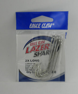 Eagle Claw 066A-1 Long Shank Hook, Size 1, Forged, 2X Long Plain Shank, Ringed Eye, Sea Guard