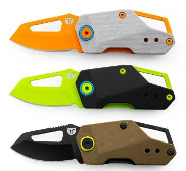 TRUE True Berm Keychain Knife MultiColor, compact multi-color keychain knife with a bright orange, green, and black handle design.