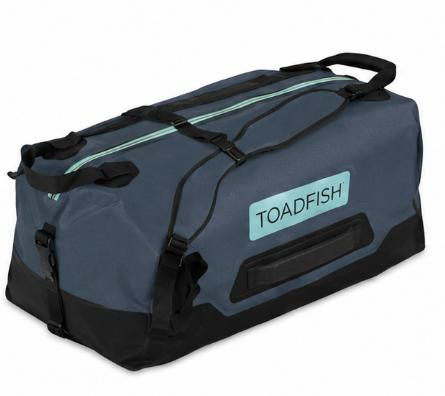 TOADFISH 50L Sealed Duffle, blue waterproof travel duffle bag with black accents and handle