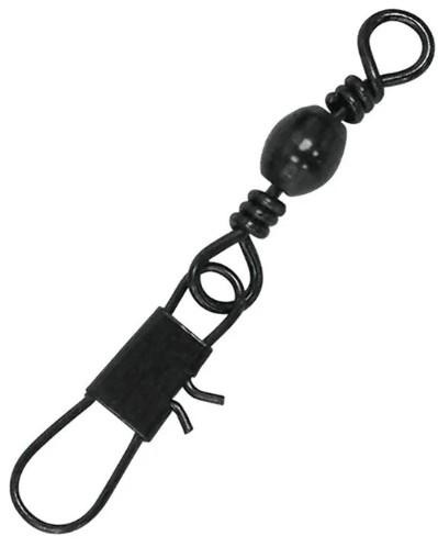 EAGLE CLAW Eagle Claw Barrel Swivel Interlock Snap, black fishing swivel with a secure snap and interlocking design.