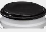 BLUE FROG OUTFITTERS Encore Plastics 5 Gallon Bucket Swivel Seat Lid, black seat lid on a white bucket