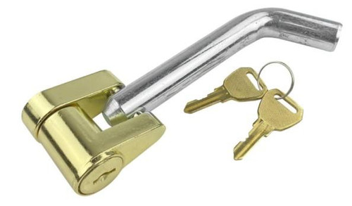 BOAT Boat Receiver Pin With Lock, a gold and silver lock and key set for securing boat trailer hitch pins.