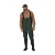 FROGG TOGGS Frogg Toggs Cascade Bootfoot Wader, a waterproof green and black fishing wader with suspenders worn by a man in brown hoodie and cap.