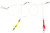 SEA STRIKER Sea Striker 2RYS Skirted Bottom Rig, fishing rig with two circular leaders and metal clips, featuring yellow and red rubber skirt attachments for offshore fishing.