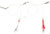 SEA STRIKER Sea Striker 2RWS-UPC Skirted Bottom, fishing tackle with a white line, red plastic skirted lure, and metal clips for attaching to fishing line.