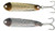 Hopkins Fishin Lures Co. Hopkins Shorty Hammered Spoon, gold and silver hammered metal fishing lures with treble hooks.