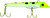 GOT-CHA Plug 100 Series, fishing lure with a green and yellow body, red eye, and two treble hooks.