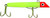 GOT-CHA Plug 200 Series, fishing lure with a bright green body and a red head featuring a cartoon eye, equipped with two sharp treble hooks.