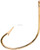 EAGLE CLAW Eagle Claw L143GH Lazer Sharp Hooks, a close-up view of a gold-colored fishing hook with a sharp point and sleek design.