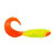 BERKLEY Berkley Gulp Swimming Mullet, close-up of the soft plastic fishing lure in bright orange and yellow colors with a curved hook