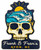 BLUE 84 F&F Blue 84 Stickers, graphic sticker featuring a skull with a sunset and ocean waves on the forehead and the text 'Frank & Frans AVON, NC' at the bottom.