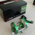 AKIOS Akios S-LINE CTM 656 RGX OBX fishing reel, green and silver fishing reel with box.