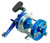 AKIOS Akios S-LINE CTM 656 RGX OBX fishing reel, close-up view of a modern blue and silver fishing reel with ergonomic handle and detailed components.