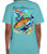 F&F Drum Splash Short Sleeve with Pocket, turquoise T-shirt featuring colorful fish and water splash graphic design.