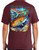 F&F Drum Splash Short Sleeve with Pocket, back view of a maroon t-shirt featuring colorful fish graphic and text.