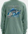 F&F Robo Bluefish Crew Sweatshirt, back view of a green sweatshirt featuring a detailed graphic of blue robotic fish with the text 'F&F Robo Bluefish Crew Sweatshirt' and 'Avon, North Carolina'.