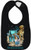 F&F Beach Dog Infant bib, black bib featuring a graphic of a dog, fishing rods, a bucket with fish, and the text 'Hatteras Island, NC'.
