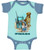 F&F Beach Dog Infant, baby onesie with a beach-themed illustration including a dog, fishing rods, a bait and tackle box, and text reading Hatteras Island, NC.