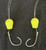 Hook'd On Reelin' Grim Reaper Rigs, fishing hooks with bright yellow soft bait and treble hooks for fishing.