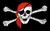 The Surf Fishing Guy 2' x 3' Flag, pirate skull with crossbones, red bandana, and black eye patch on a black background.