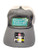 F&F Richardson 220 Rubber Sign Patch Hat, gray and beige baseball cap with a rectangular fishing-themed patch and adjustable strap.