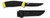 Tsunami 4-inch bait knife with sheath, black blade with tsunamis logo, and yellow and black handle for fishing and baiting activities.
