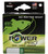 Power Pro Spectra Braid 500yd, fishing line reel spool with black and green packaging featuring a fish illustration and American flag.