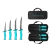 TOADFISH Toadfish Fixed Fillet Knives Gift Set, set includes four knives with blue handles and a black carrying case.