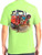 F&F Bronco Dog Short Sleeve No Pocket, bright green casual T-shirt with a colorful graphic of a dog and a red quad bike on the back.
