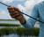 TOADFISH Toadfish Elite Stowaway Travel Rod, person holding compact fishing rod outdoors near water with cloudy sky in background.