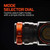 Nebo Transcend 3000 Headlamp, close-up of mode selector dial with orange buttons labeled L, M, and H for quick light mode selection.